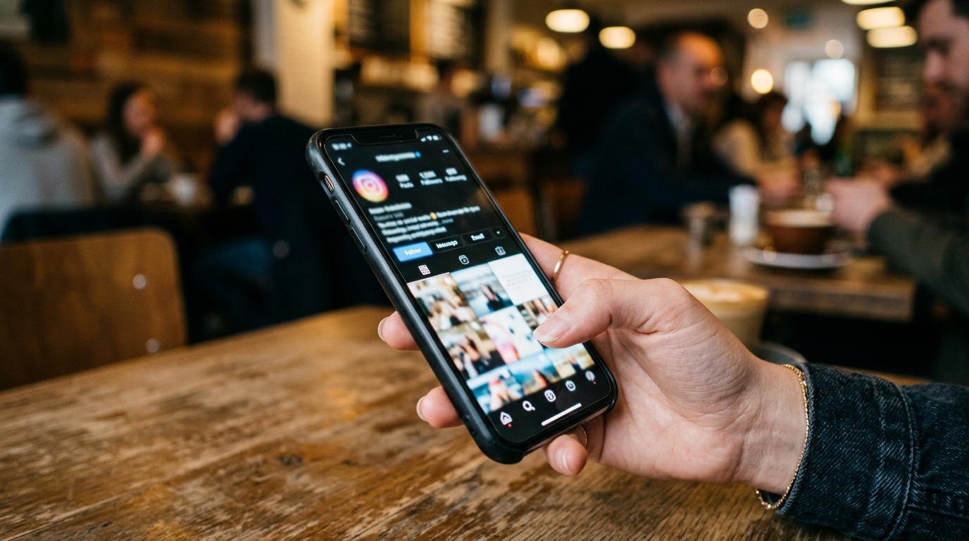 スマートフォンで情報発信をする日本人ビジネスパーソンの手元