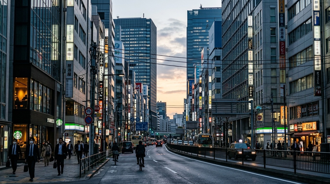 高層ビルが立ち並ぶ日本の都市の街並みとビジネス街の風景