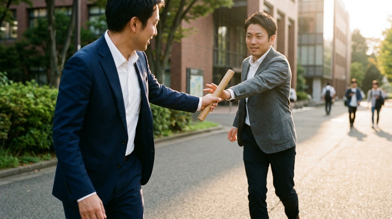 紹介によって人から人へと仕事がつながっていく様子を表す日本人ビジネスパーソンの手