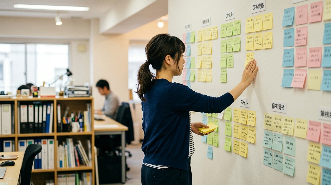 付箋を使って自分のやりたいことや価値観を掘り下げて整理する日本人