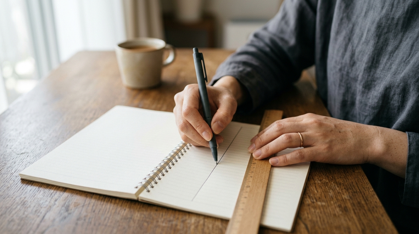 ノートに毎月の収入と都度の収入を書き分けて整理する日本人の手元